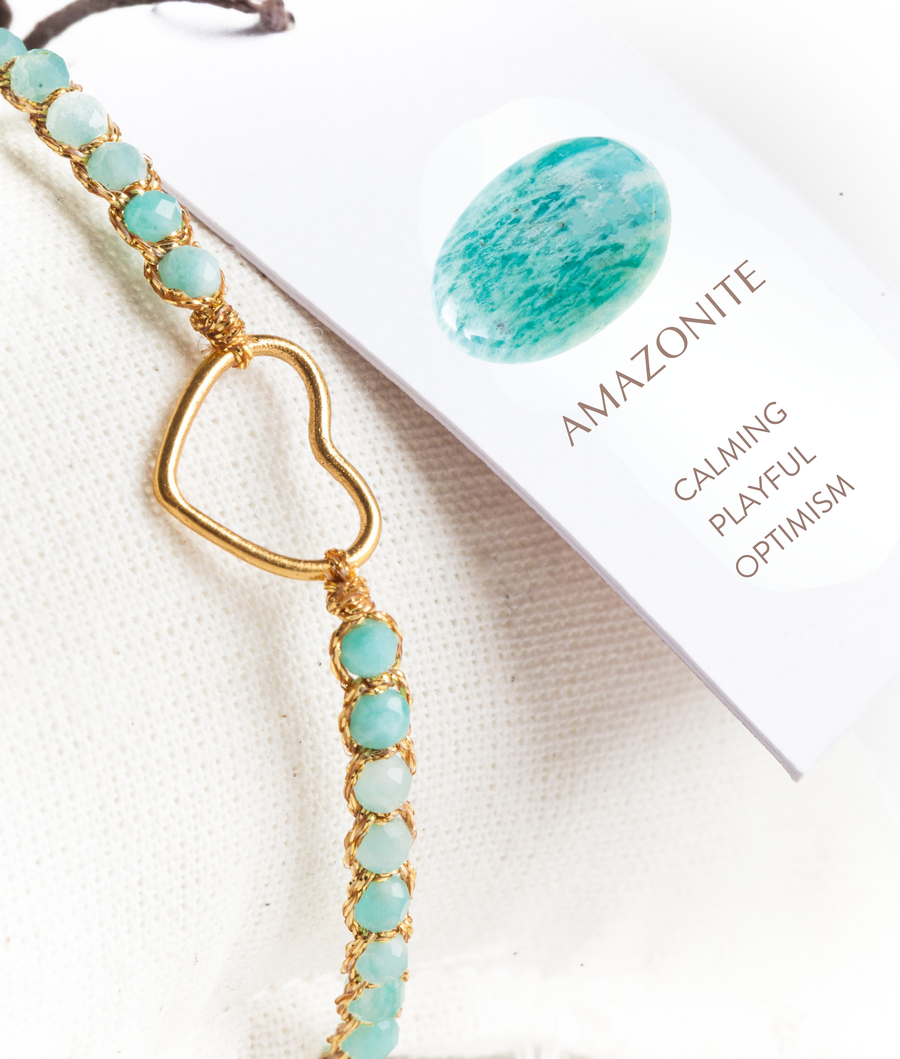 Amazonite from South Africa Heart Bracelet | Gold