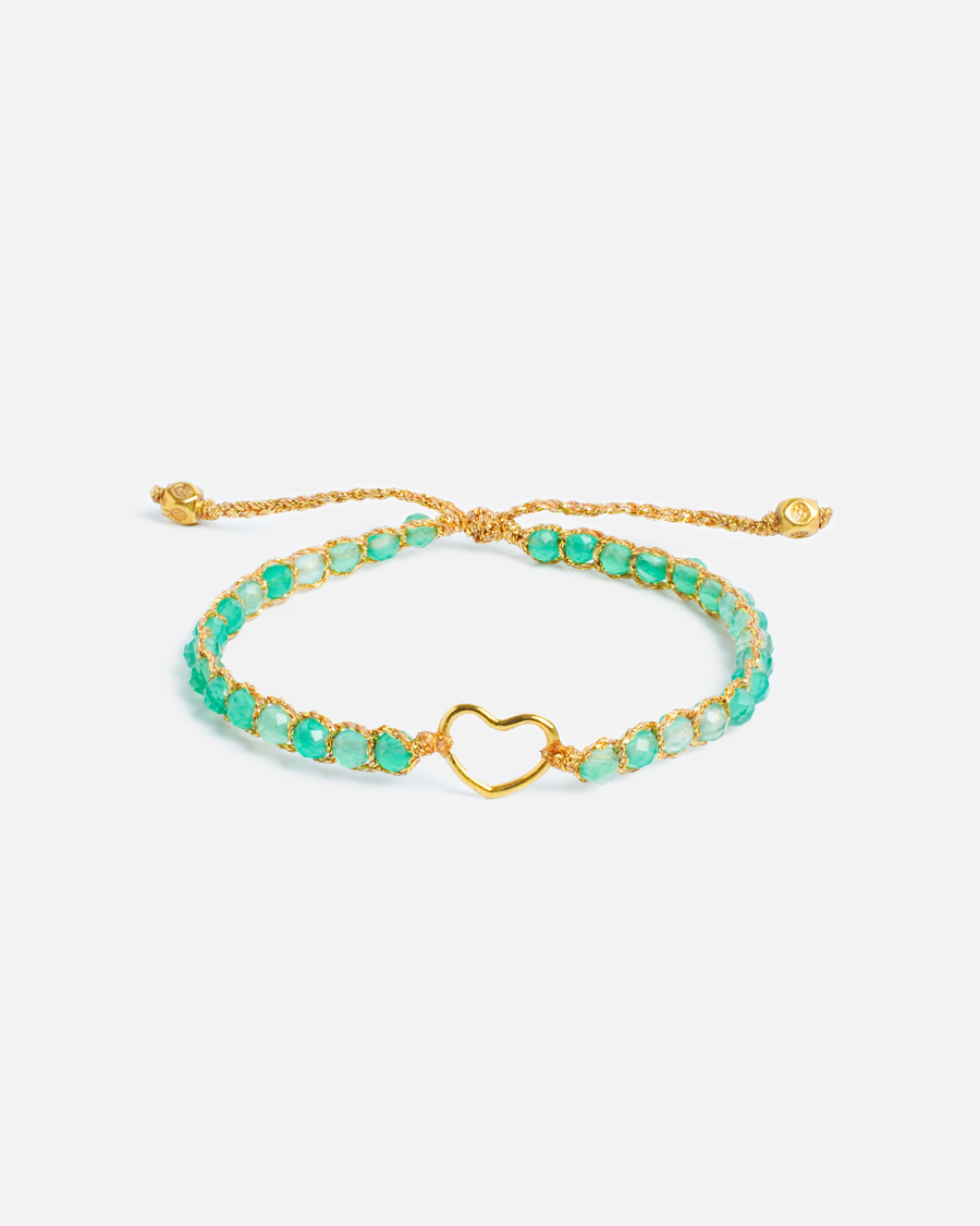 Green Onyx Heart Kids Bracelet | Gold