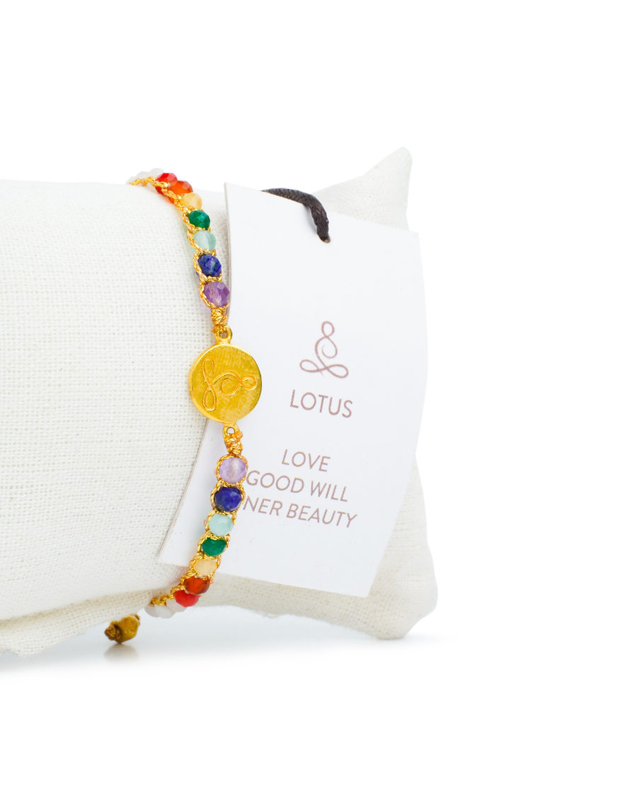 Lotus 7 Chakras Lemon Quartz Bracelet | Gold