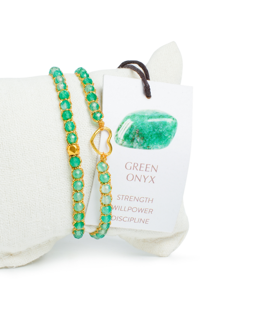 Green Onyx Nugget Kids Bracelet | Gold