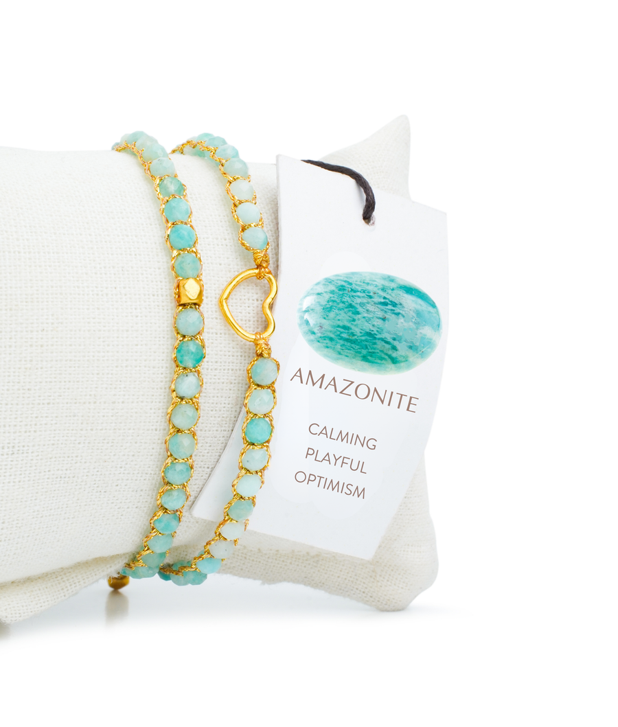 Amazonite from South Africa Heart Kids Bracelet | Gold