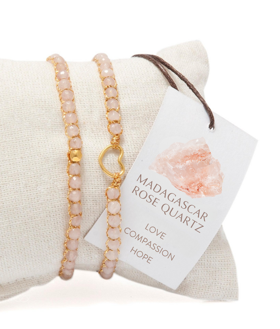 Rose Quartz Nugget Kids Bracelet | Gold
