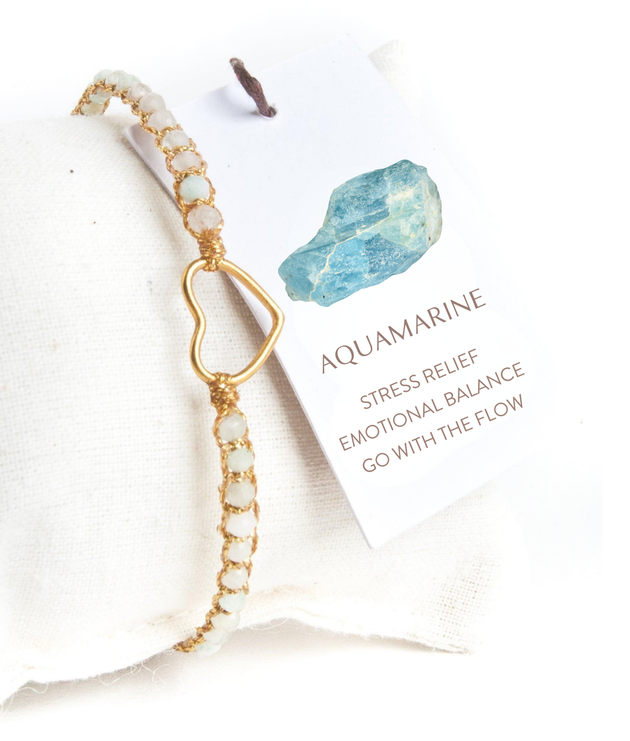 Aquamarine from Brazil Heart Bracelet | Gold