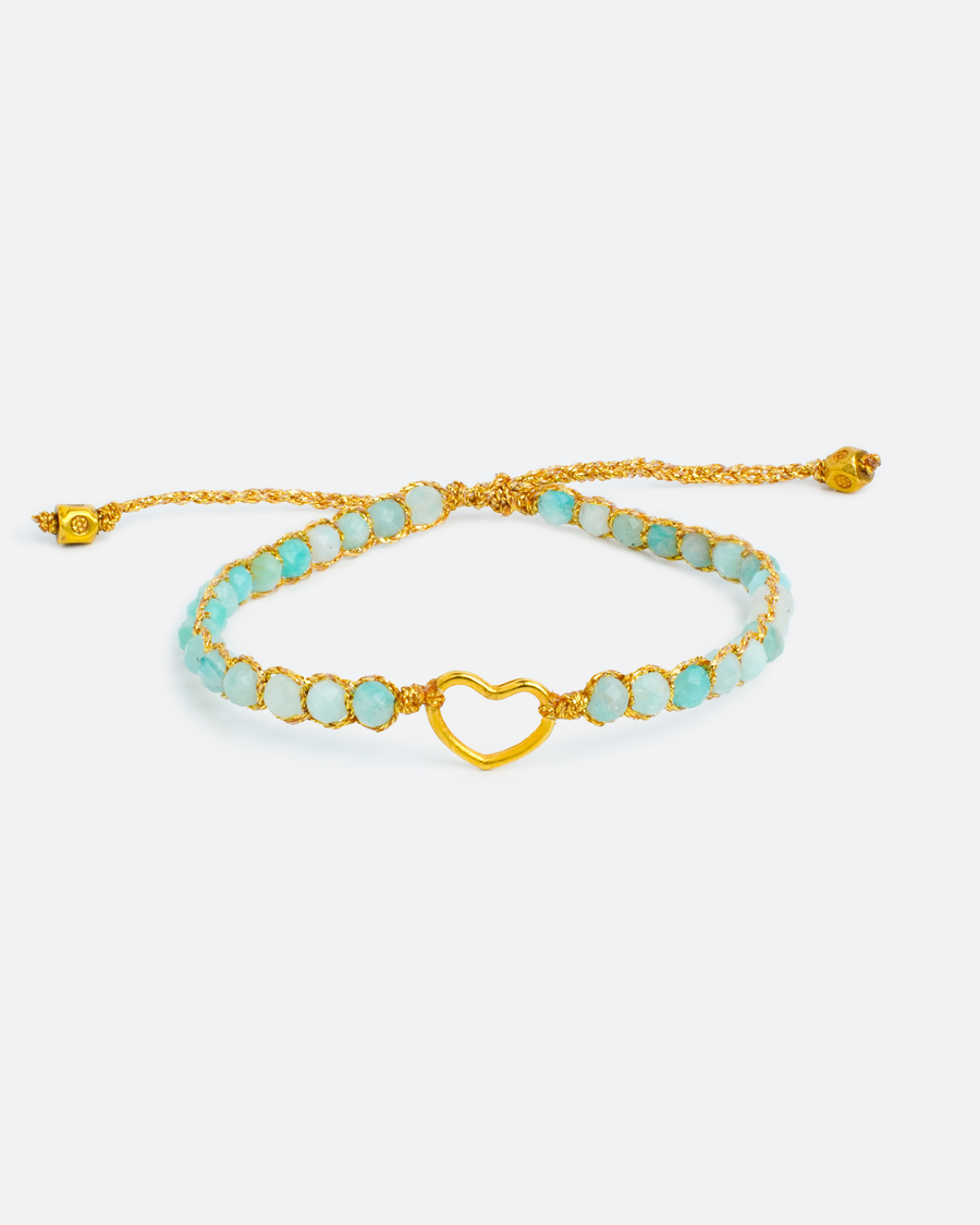 Amazonite from South Africa Heart Kids Bracelet | Gold