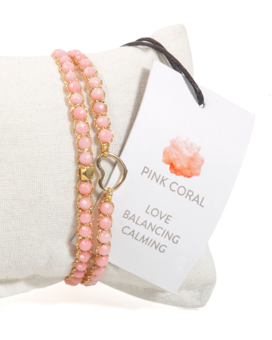 Pink Coral Heart Kids Bracelet | Gold