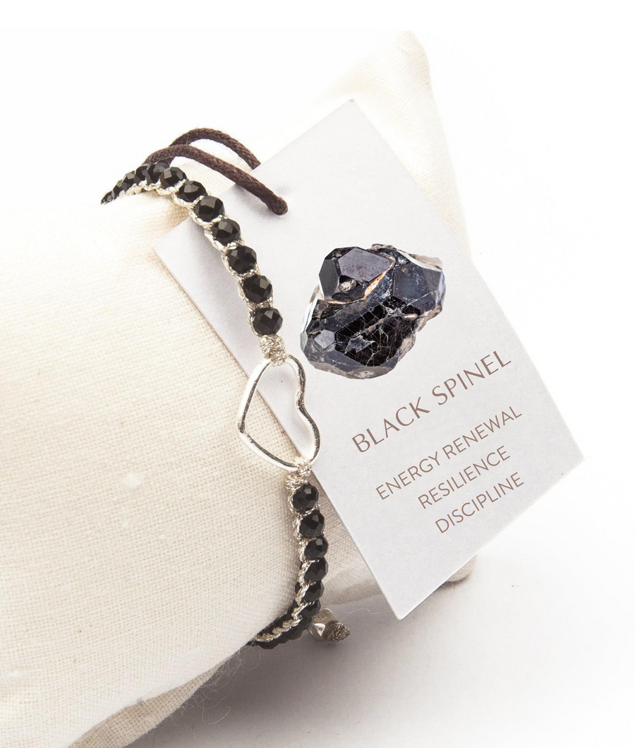 Black Spinel Heart Bracelet | Silver