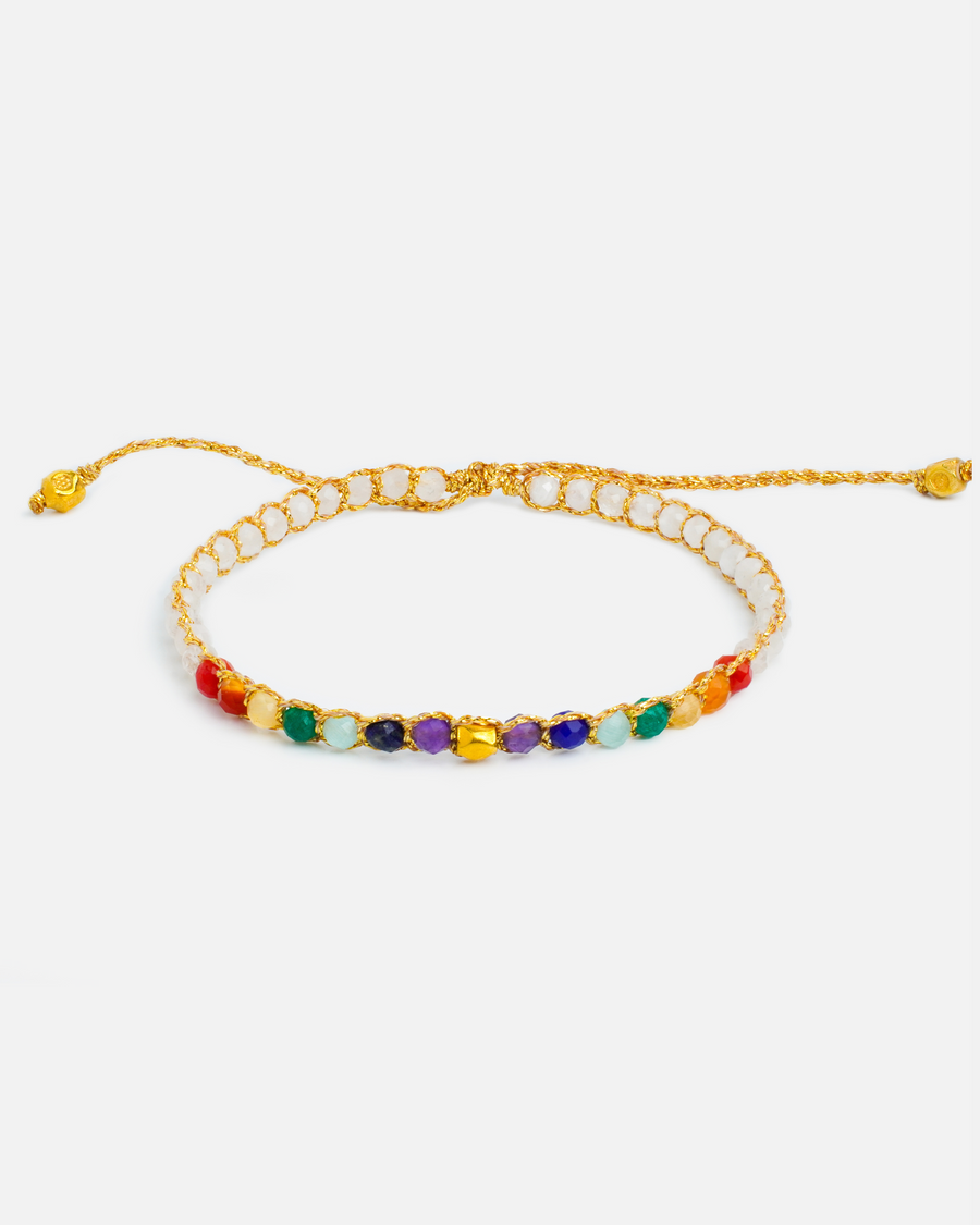 7 Chakras Moonstone Nugget Kids Bracelet | Gold