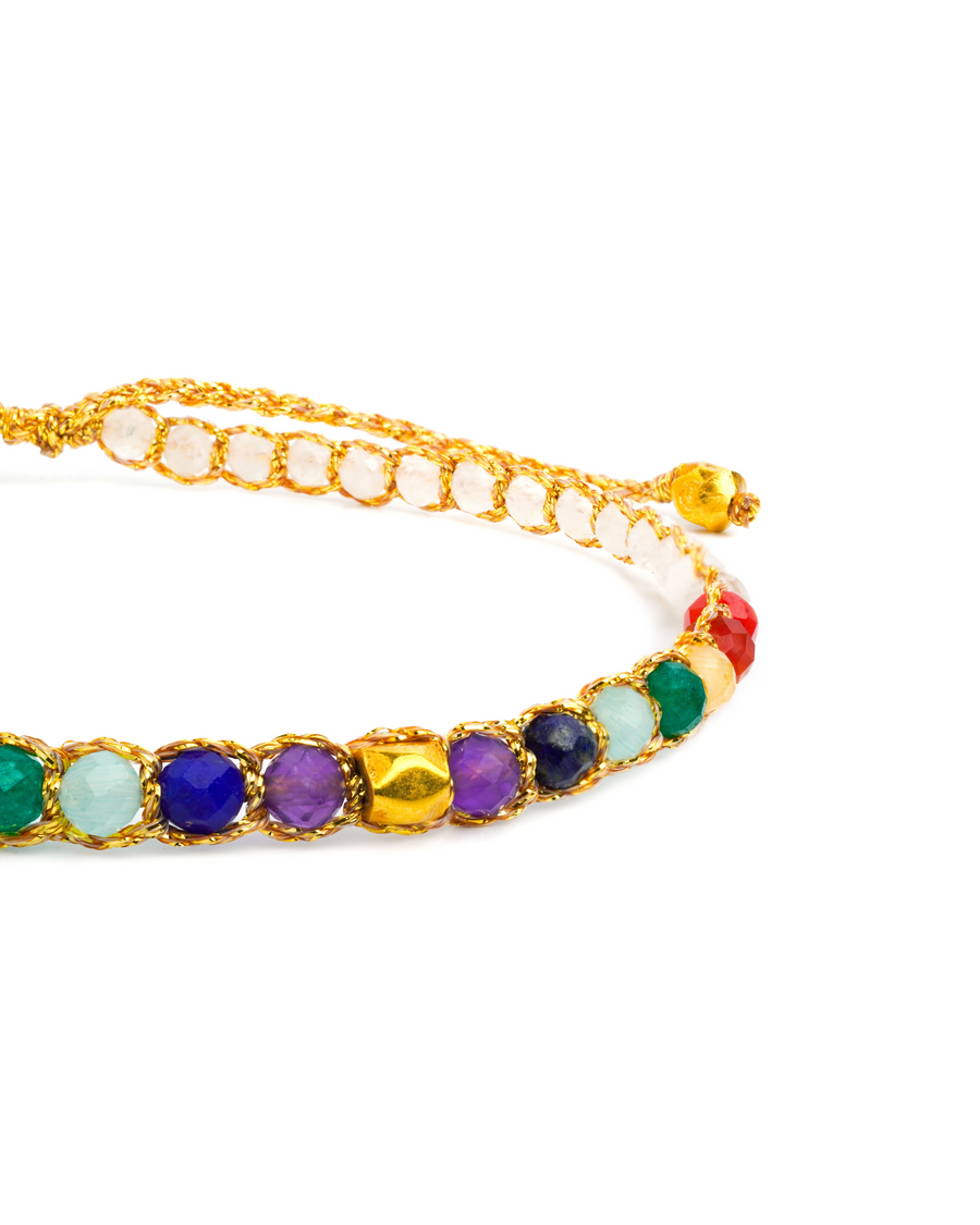 7 Chakras Moonstone Nugget Kids Bracelet | Gold