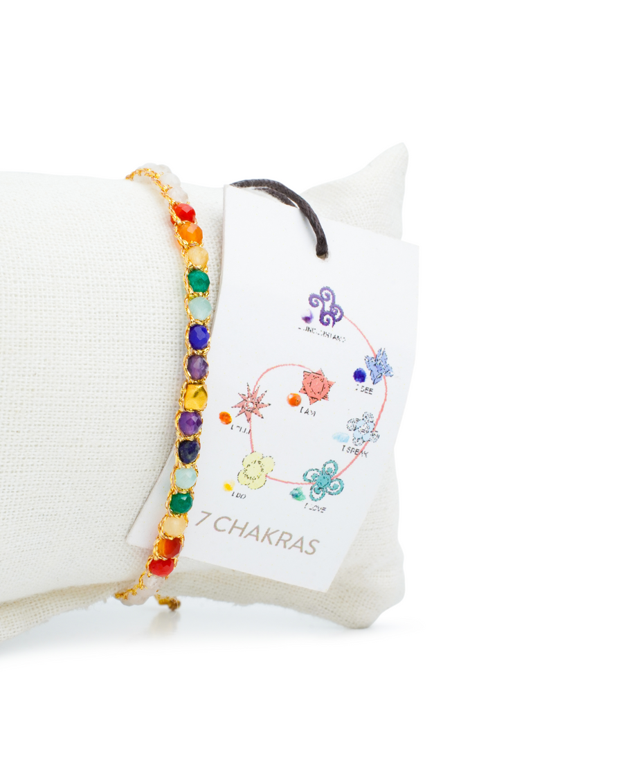 7 Chakras Moonstone Nugget Kids Bracelet | Gold