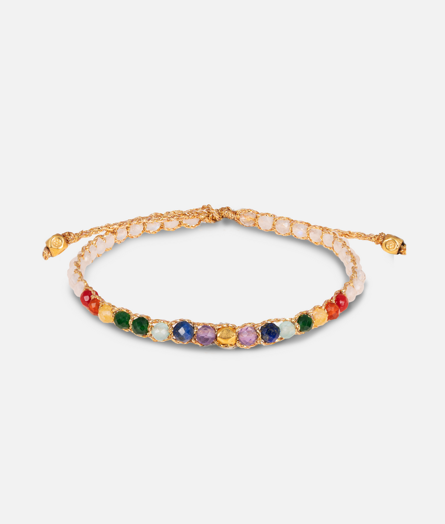 7 Chakras Moonstone Bracelet | Gold