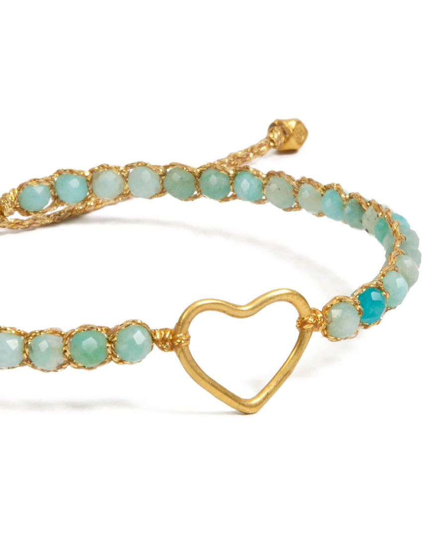 Amazonite from South Africa Heart Bracelet | Gold
