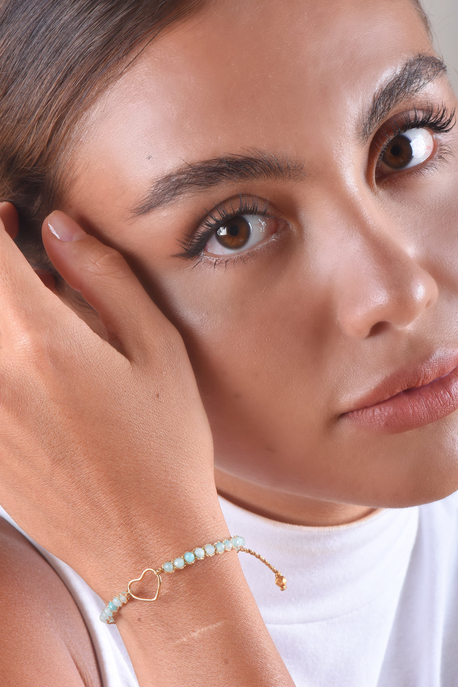 Amazonite from South Africa Heart Bracelet | Gold