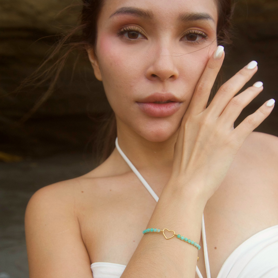 Amazonite from South Africa Heart Bracelet | Gold