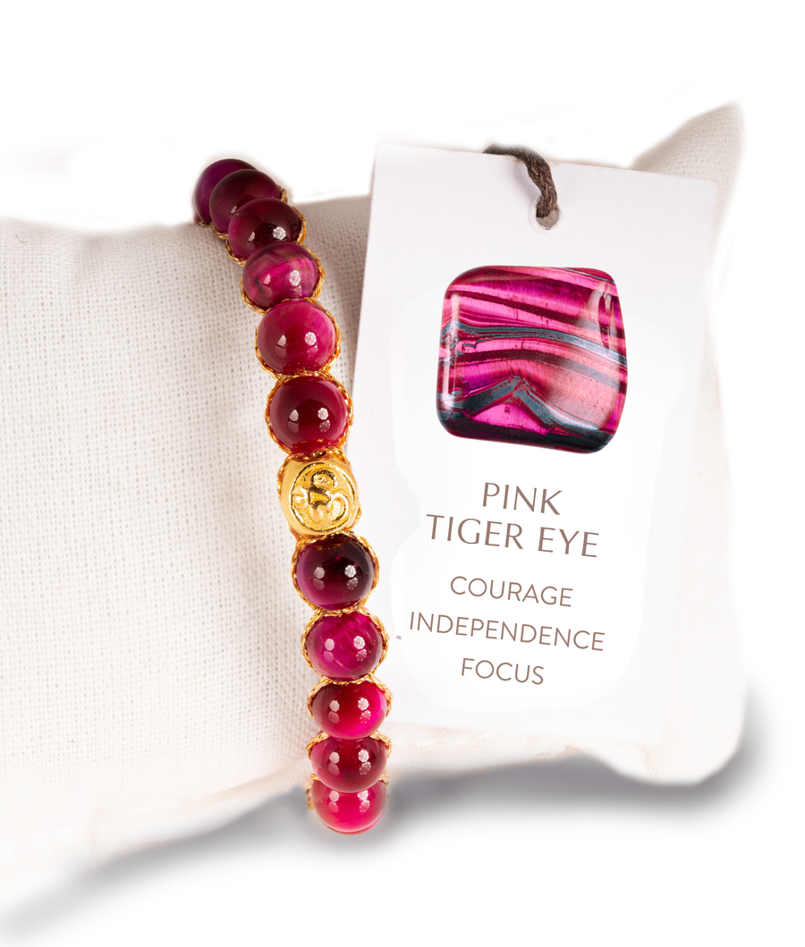 Pink Tiger Eye 6mm Bracelet | Gold