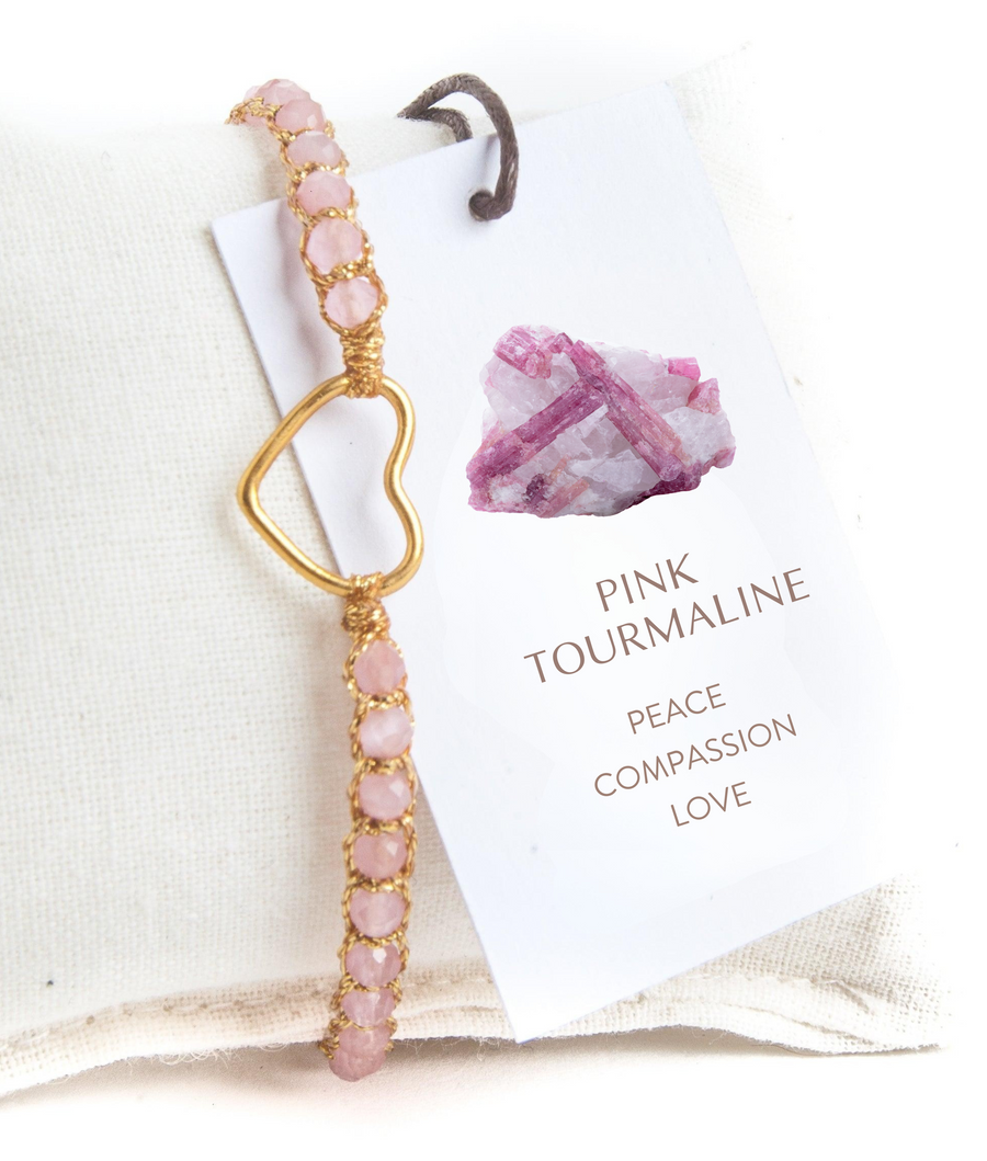 Pink Tourmaline from Mozambique Heart Bracelet | Gold