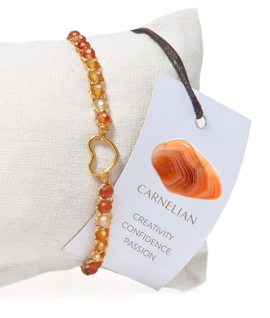 Carnelian from Brazil Heart Kids Bracelet | Gold