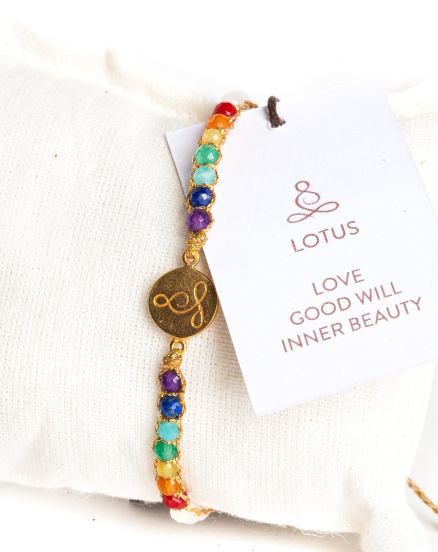 Lotus 7 Chakras Moonstone Bracelet | Gold - Samapura Jewelry