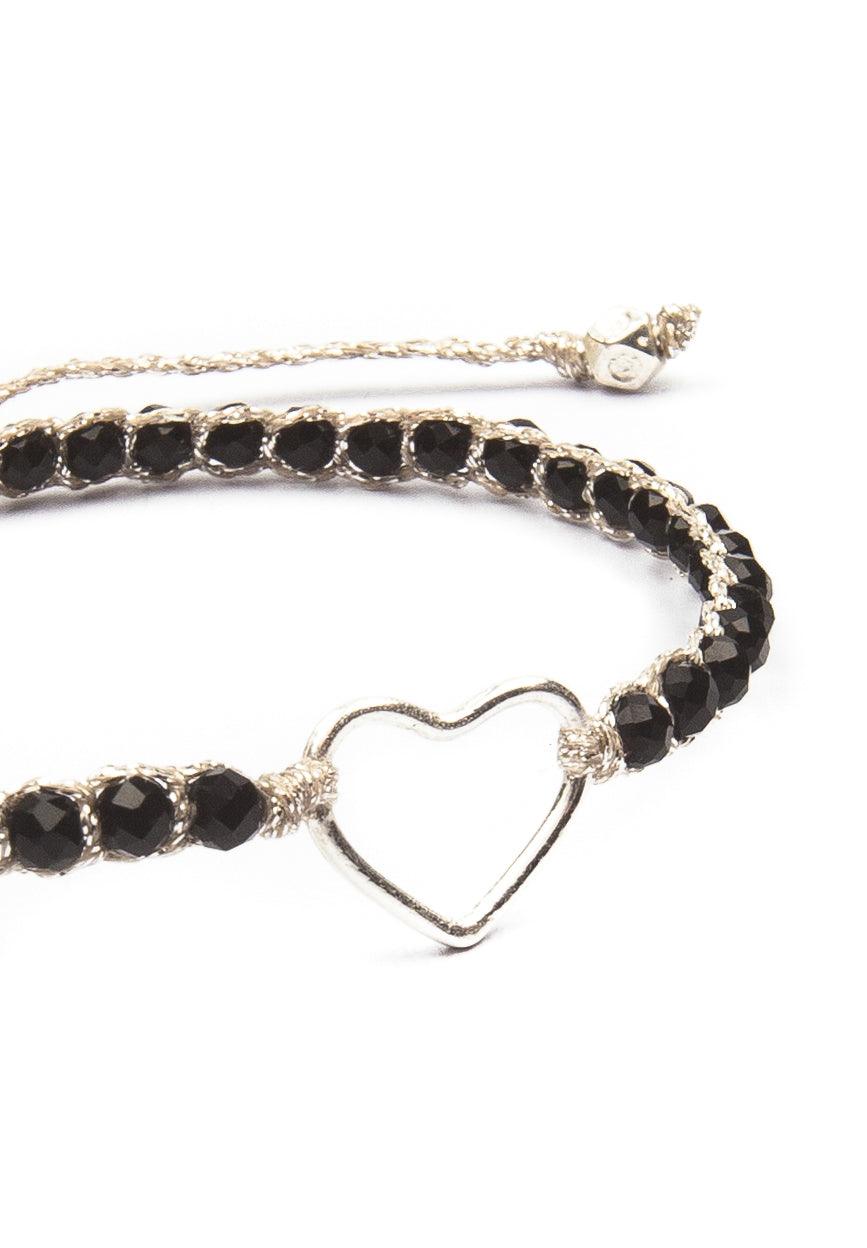 Black Spinel Heart Bracelet | Silver - Samapura Jewelry