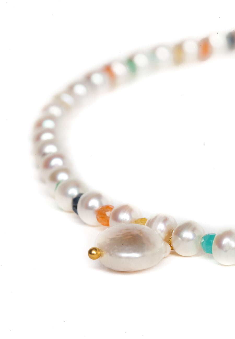Fresh Water Pearl & Gemstone Necklace | Gold - Samapura Jewelry