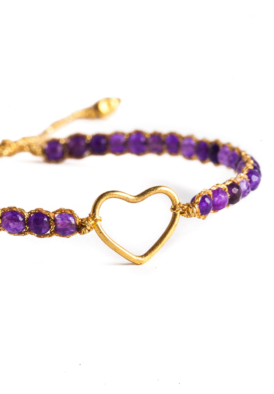 Amethyst Heart Bracelet | Gold - Samapura Jewelry