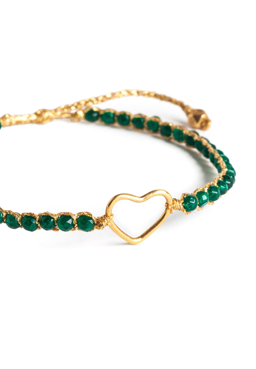 Green Emerald Agate Heart Bracelet | Gold - Samapura Jewelry