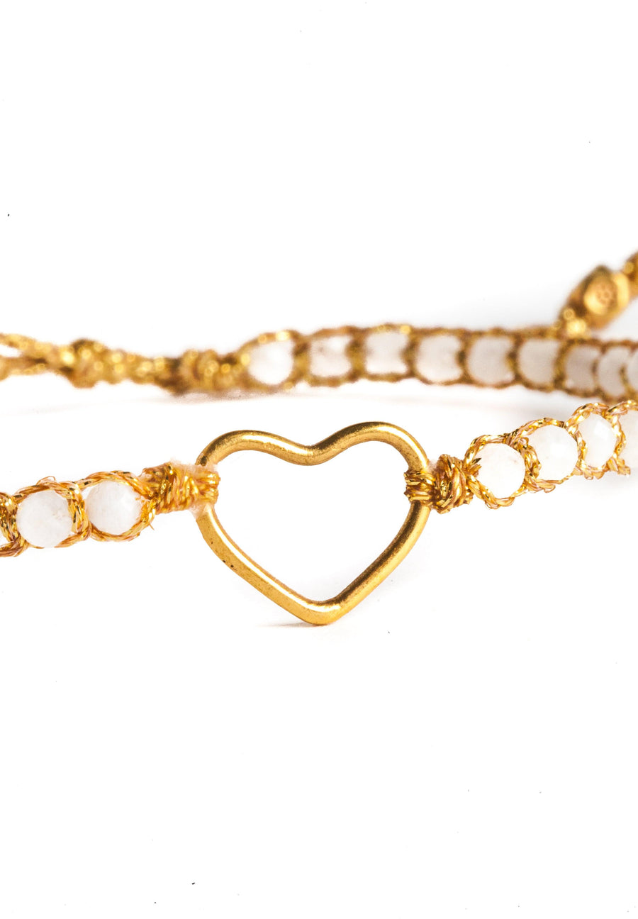 Moonstone Heart Bracelet | Gold - Samapura Jewelry