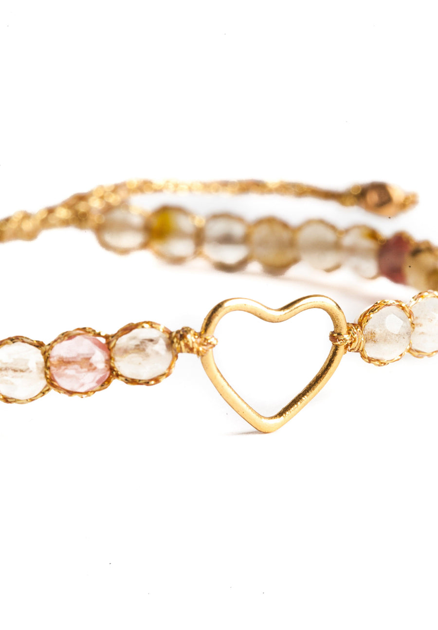 Watermelon Quartz Heart Bracelet | Gold - Samapura Jewelry