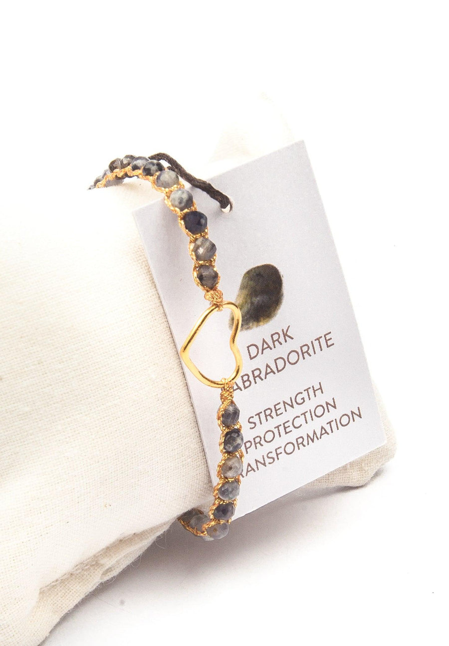 Dark Labradorite Heart Bracelet | Gold - Samapura Jewelry