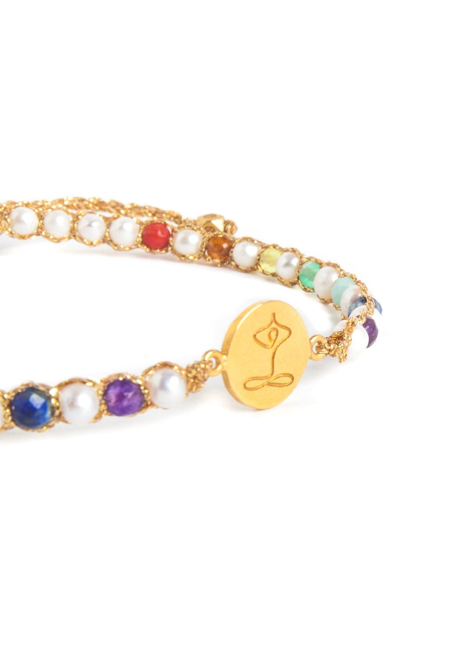 Namaste 7 Chakras Pearl Bracelet | Gold - Samapura Jewelry