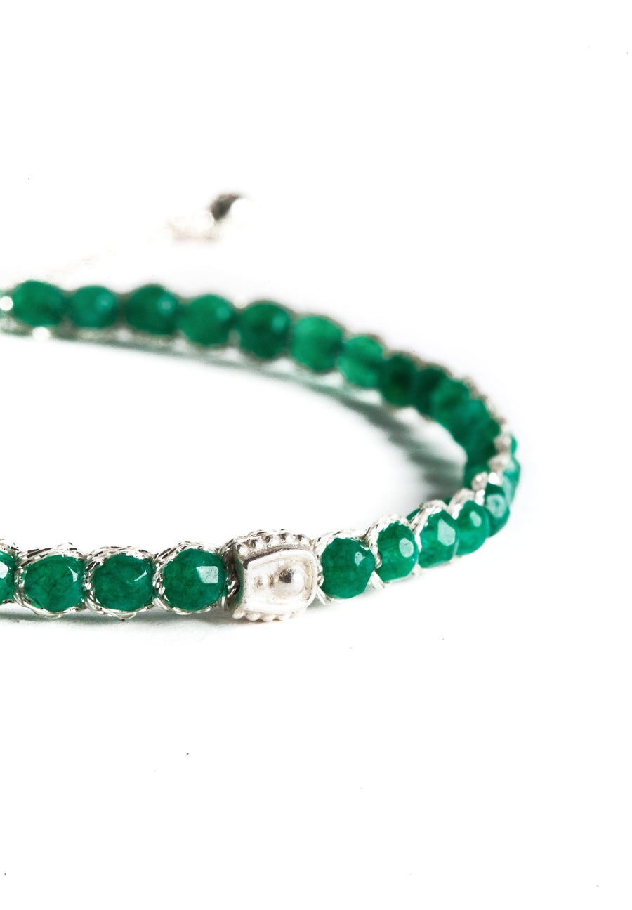 Green Emerald Agate Bracelet | Silver - Samapura Jewelry