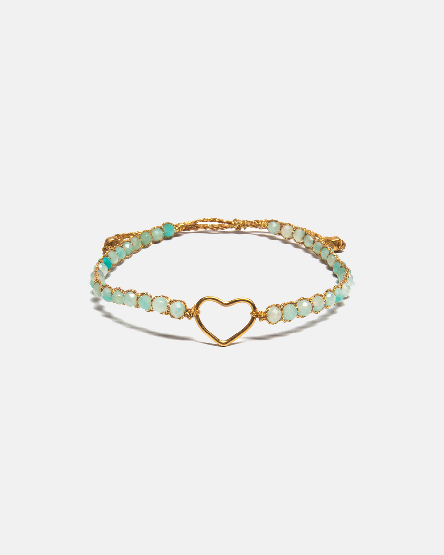 Amazonite from South Africa Heart Bracelet | Gold