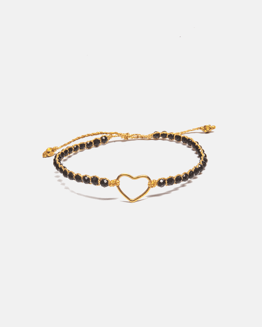 Black Spinel Heart Bracelet | Gold - Samapura Jewelry