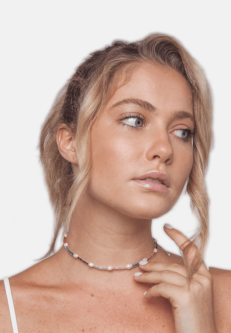 Fresh Water Pearl & Gemstone Choker | Silver - Samapura Jewelry