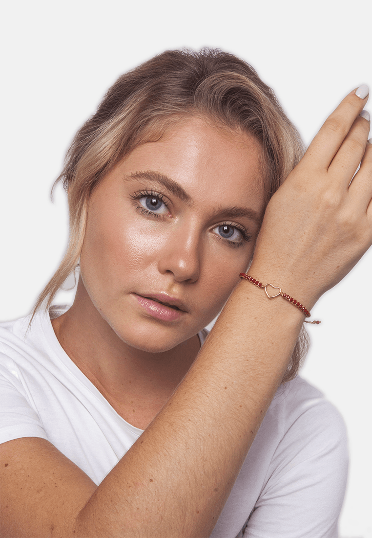 Crystal Red Heart Bracelet | Gold - Samapura Jewelry