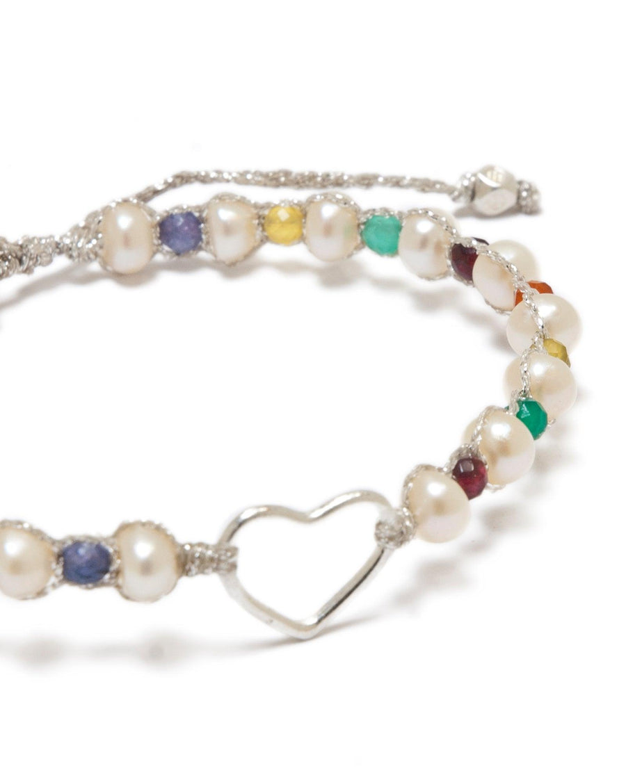 Fresh Water Pearl & Gemstone Heart Bracelet | Silver - Samapura Jewelry