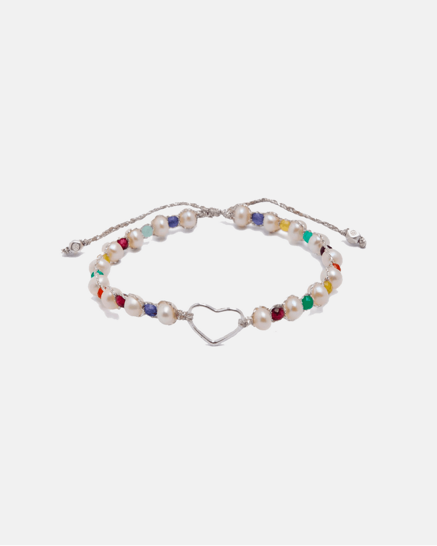 Fresh Water Pearl & Gemstone Heart Bracelet | Silver - Samapura Jewelry