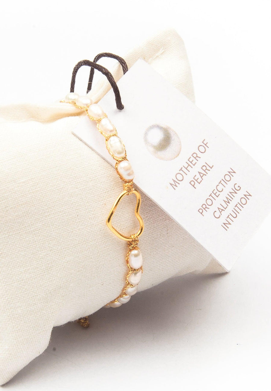 Fresh Water Pearl Oval Heart Bracelet | Gold - Samapura Jewelry