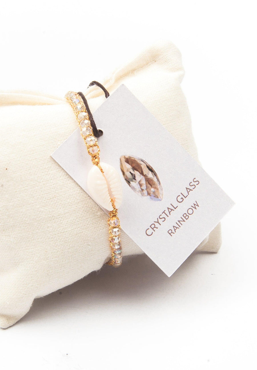 Crystal Clear Rainbow Shell Bracelet | Gold - Samapura Jewelry
