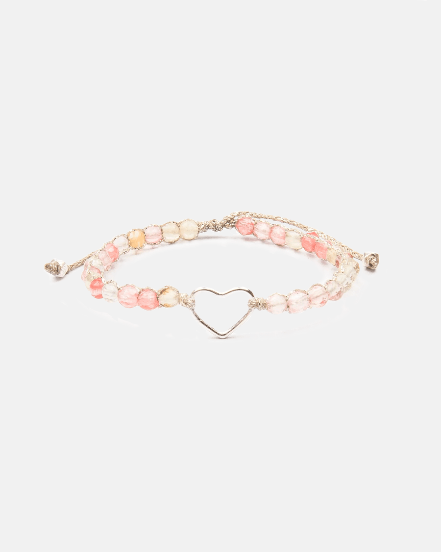 Watermelon Quartz Heart Bracelet | Silver - Samapura Jewelry