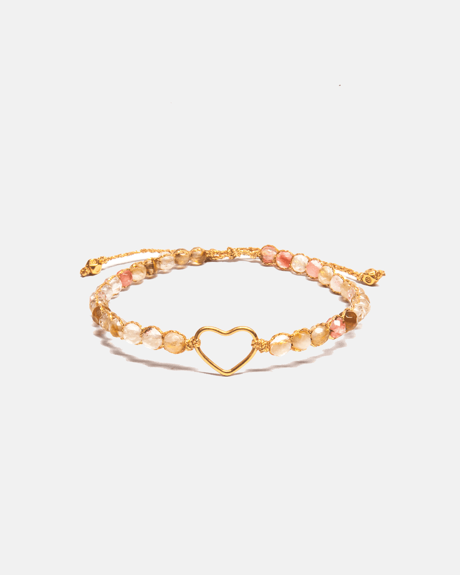 Watermelon Quartz Heart Bracelet | Gold - Samapura Jewelry