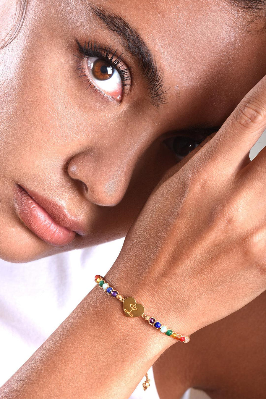 Namaste Heart 7 Chakras Moonstone Bracelet | Gold